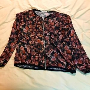Maurices plus size 3 Black Floral Bomber Jacket very light material